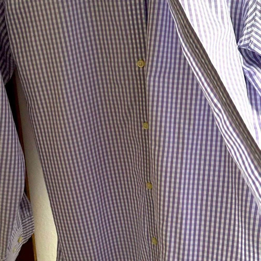 Banana Republic Men Large Non-Iron Slim Fit Long Sleeve Purple Blue Check Shirt